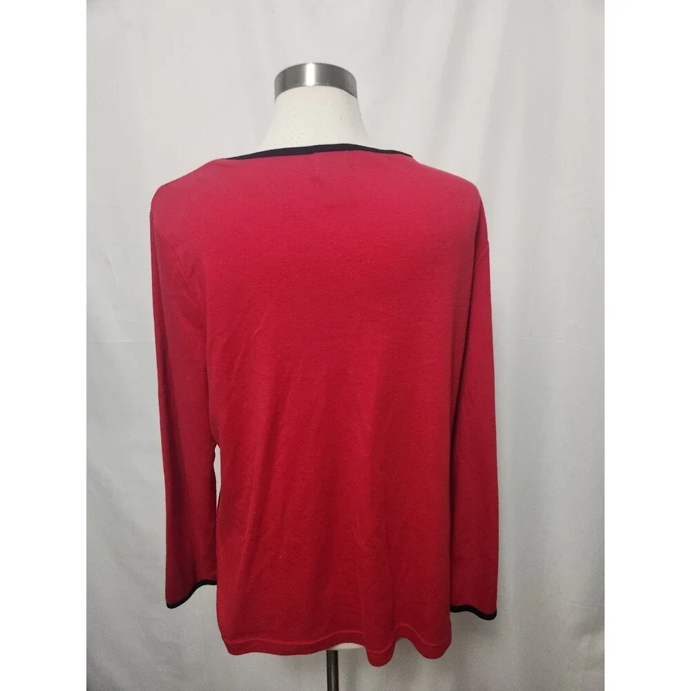 Bon Worth Womens HOLIDAY Knit Top Small Red Knit party CATS Appliqués Beaded